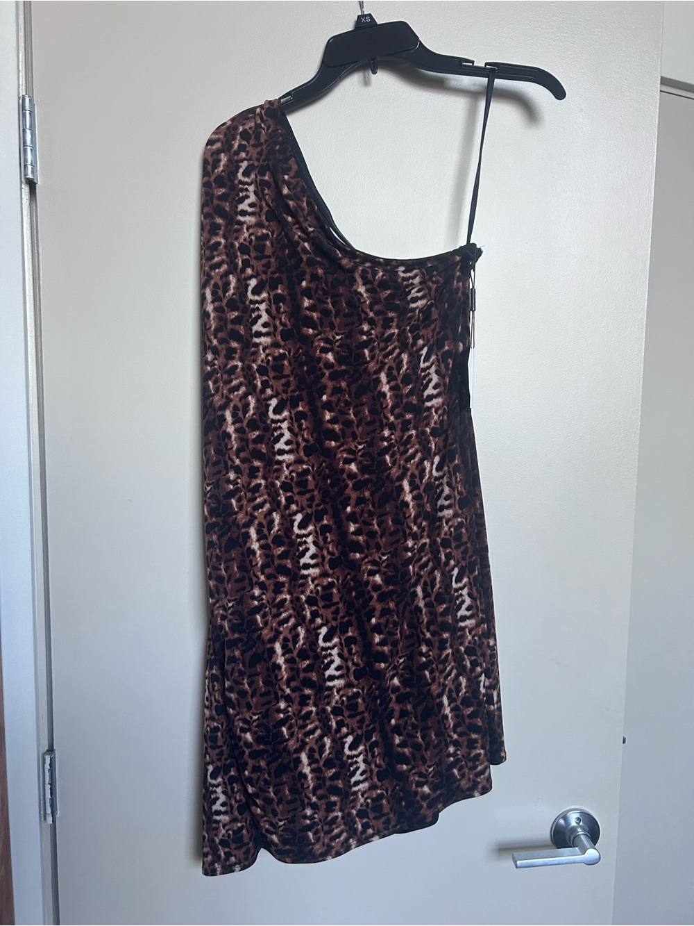 Calvin Klein One-Shoulder Brown Animal Print Dress